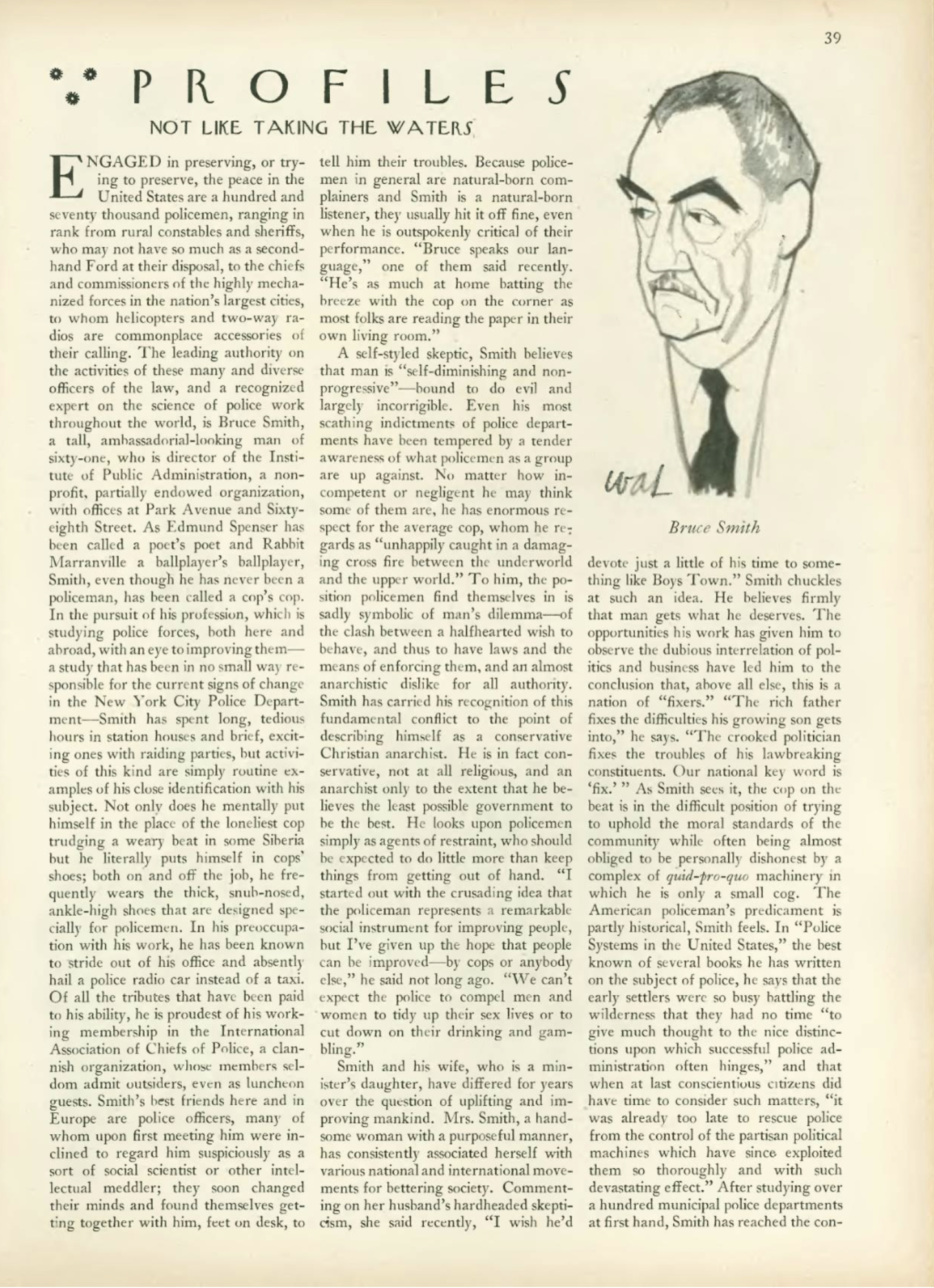 Bruce Smith: Police Reformer/ The New Yorker/ February 27, 1954
